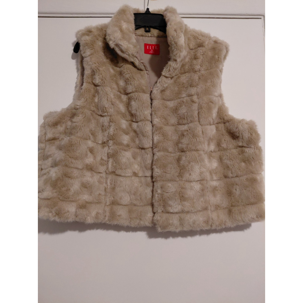 Elle Womens Faux Fur Vest XL Tan Brown NWOT